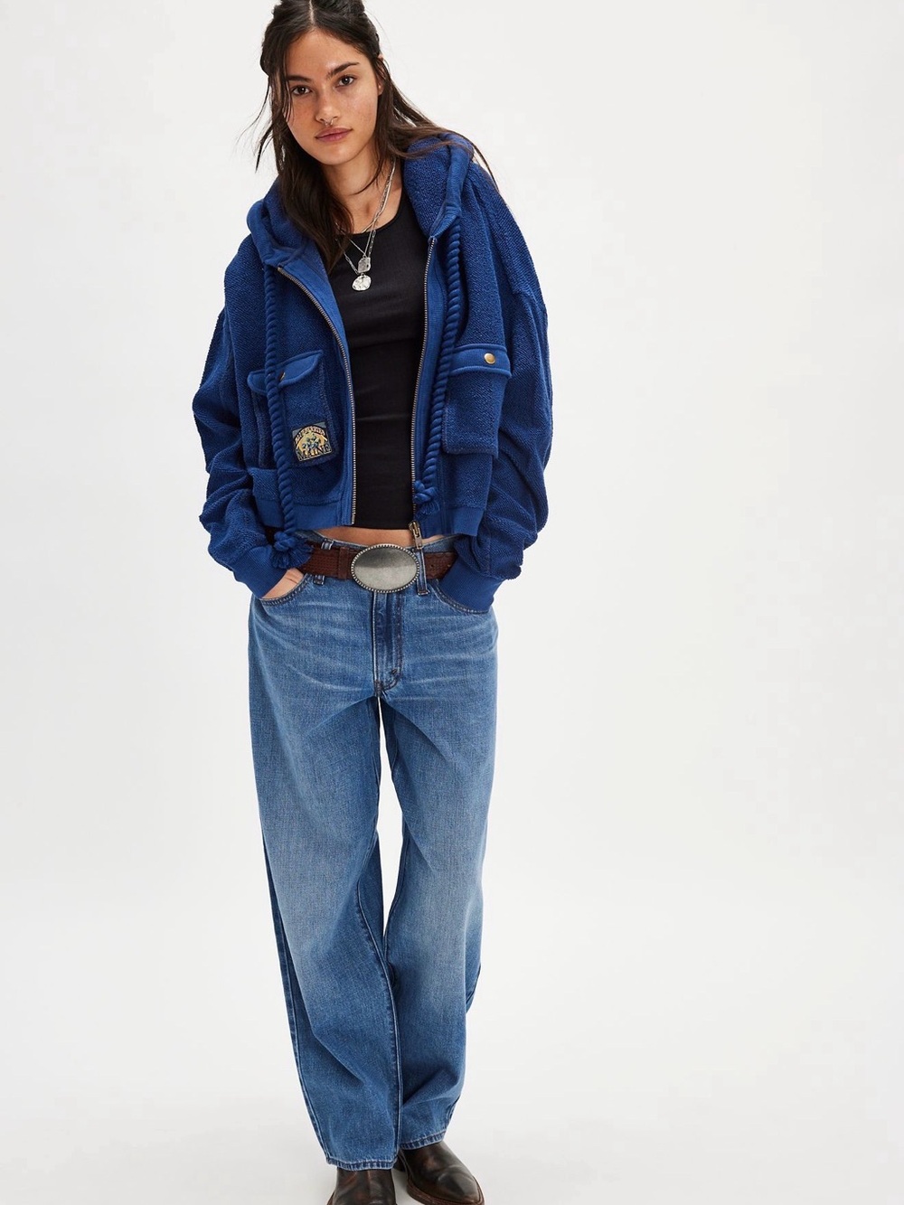 Free People So Lush Blue Zip Hoodie with Maine Blueberry Patch - Picture 3 of 7